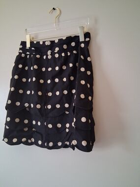 Anthropologie Floreat Black and Cream Polka Dot Mini Skirt